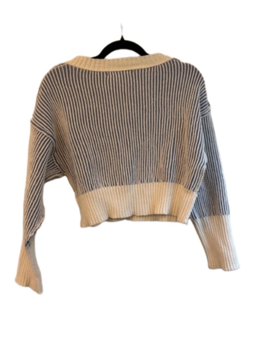 Cropped V-Neck Altar’d State Chenille Sweater in Cream and Blue - Picture 3 of 3